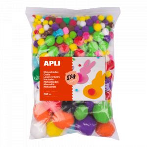 APLI Kids 17448 - Sachet de 500 Pompons de tailles et de Couleurs Assorties