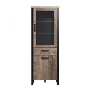 Vitrine 2 portes 1 tiroir en bois MDF et acier noir Adeline