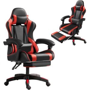 Frixovel Chaise Gaming, Siège De Bureau Réglable, Fauteuil Gaming Avec Repose-Pieds Télescopique (Noir Et Rouge)