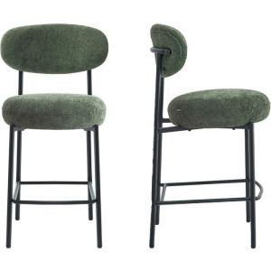 Lot de 2 tabourets de bar en tissu chenille vert - Orla