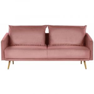 Beliani Canap&eacute; 3 places en velours rose MAURA