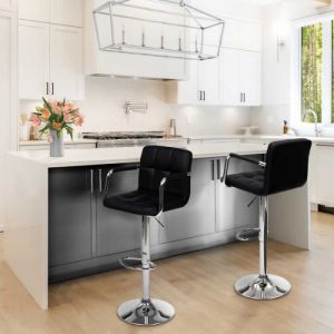 Idmarket Lot de 2 tabourets de bar clovis noir avec accoudoirs et pied métal chromé