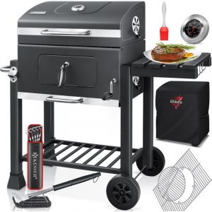Kesser - Chariot bbq Smoker xl Barbecue au charbon de bois avec Couvercle, Roues, Poignée en acier inoxydable, Thermomètre, Grille, Brosse, Housse, 8