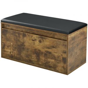 Banc à chaussures design avec tiroir meuble pour entrée avec siège rembourré range-chaussures stylé pour 3 paires panneau de particules pu synthétique 80 x 39 x 45 cm chêne foncé noir 03_0004680