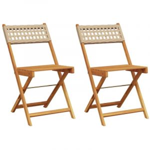 VidaXL Chaises de bistrot lot de 2 beige bois massif d'acacia et rotin Beige