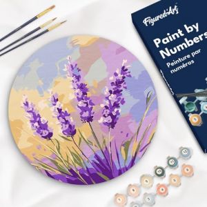 Figured'Art Peinture par Numéro Adulte sur Disque en Bois de 30cm de diamètre - Lavande - Kit de Loisir Créatif DIY Numéro d'Art Complet