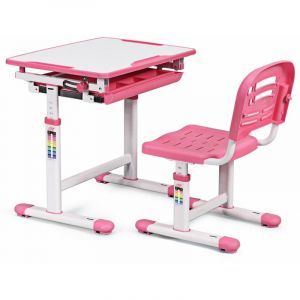 Bureau enfant ergonomique hauteurs et angle réglable 0 40° ensemble table avec chaises table à dessin avec 1 tiroir rose