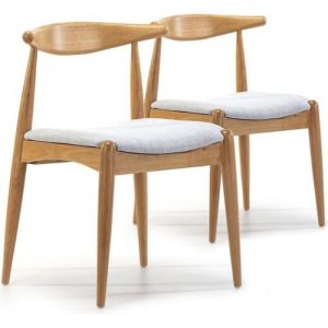 Pack 2 chaises, couleur ch&ecirc;ne, bois massif, 52,5 cm x 50 cm x 74.5 cm