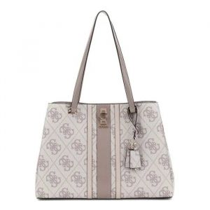Guess Sac &agrave; &eacute;paule taupe blanc pour femme - Erenia Tote Bag Dark Taupe Logo 325169