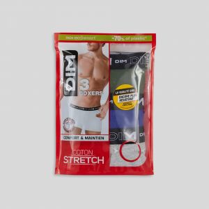 DIM Boxer Homme Vert/bleu/gris Coton Stretch T6 - Le Lot De 3 Boxers