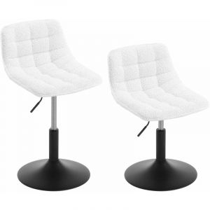 Lot de 2 Tabourets de Maquillage en Chenille + Métal, Réglable en Hauteur, Tabouret de Cuisine, Tabouret avec Dossier, Chaise de Coiffeuse, Chaise de