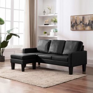 VidaXL Canapé à 3 places avec repose-pied Noir Similicuir