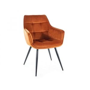 AC-Déco Fauteuil en velours matelassé et pieds en métal - Terracotta - H 90 cm