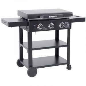 Plancha gaz 3 br&ucirc;leurs acier inoxydable 12kW avec chariot noir - Raoul
