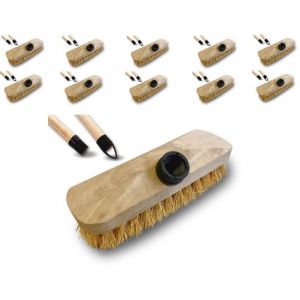 Kibros Balai brosse lave-pont 22 cm en chiendent - Lot de 10 - Monture bois - Douille vissante - Manche bois 1,25 m 1121x10