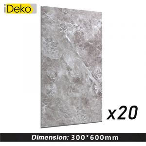 Ideko 20 x Papier peint 3D Auto Adh&eacute;sif &agrave; Effet Carrelage ceramique marbre Bricolage Cuisine salle de bain mural sol 30x60cm