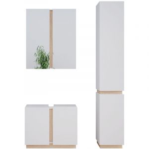 Vicco Set De Meubles De Salle De Bain Gloria, Blanc, 3 Pièces, Avec Armoire Haute