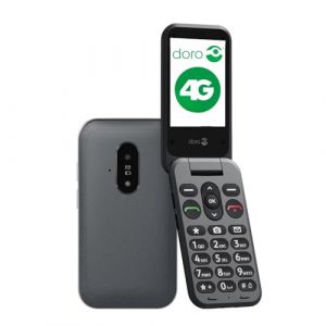 Doro Téléphone À Clapet Leva E20 4G Seniors - Grand Écran 2,8", Touches Contrastées, Son Fort & Clair, HD Voice, Caméra, Touche Secure - avec Station De Recharge - Noir