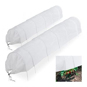 Relaxdays 2 tunnels de croissance pliables, avec arceaux, longueur 3,4 m, tissu non tissé, pour le jardin, blanc