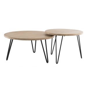 Miliboo Tables gigognes rondes en manguier massif et métal (lot de 2) VIBES