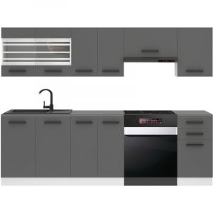 Belini - Cuisine Equipee Complete Lily Muebles de Cuisine Complets - 240 cm. Cuisine Complete avec Plan de Travail, Argent Mat
