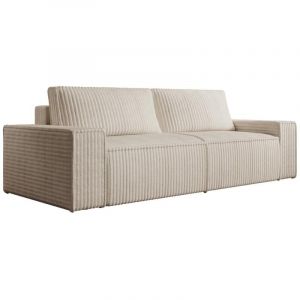 Canap&eacute; 3 places en velours c&ocirc;tel&eacute; grosses c&ocirc;tes beige amelia