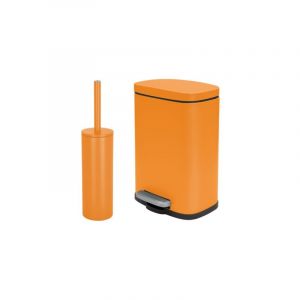 Spirella Set Poubelle à pédale 5L & Brosse Wc AKIRA Orange Mat