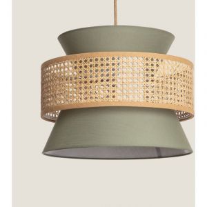 LEDKIA LIGHTING - Suspension Rotin et Tissu | Éclairage Ambiance Conviviale | Design Naturel et Élégant | Installation Facile | Polyvalent pour Intérieur, Vert Kaki, 1750 mm x 400 mm
