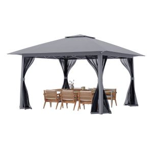 Coast Pop-up Pavilion 394x394 cm Grey - Tente pliable avec double toit, moustiquaire et sac de transport