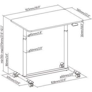 Bureau assis-debout mobile - table pour ordinateur portable - réglable en hauteur