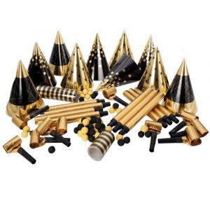 Ptit Clown Kit cotillons - Or et noir - Sachet 10 personnes