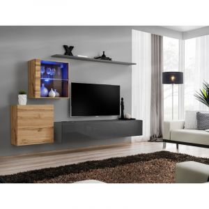 Meuble TV Mural Design " XV" 250cm Gris & Naturel Prix