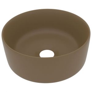 Lavabo rond de luxe vasque à poser de toilette lave-mains de salle de bain vestiaire cuisine maison intérieur 40 x 15 cm céramique crème mat 02_0002760