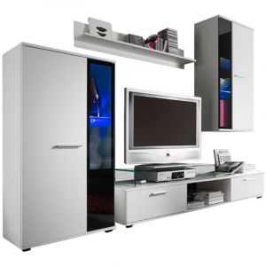 Ensemble de salon Tucson 100, Blanc, Avec table de TV, Parties s&eacute;par&eacute;es, Verre, Stratifi&eacute;, 180x0x40cm, LED