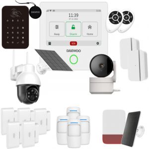 Daewoo Pack Alarme Connectée WiFi/GSM Touch 4,3 Pouces AM503 - Système sans Fil et sans Abonnement, Compatible Animaux, Détecteurs Inclus + Caméra de Surveillance Full HD, Application Mobile Incluse