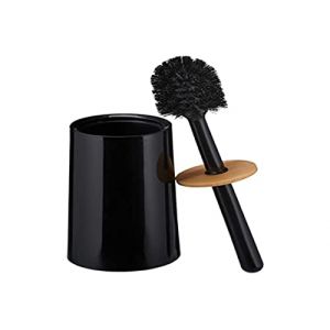 Image de Relaxdays Brosse wc, avec récipient, plastique et bambou, autonome, hygiénique, balai toilette avec couvercle, noir