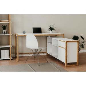 Bureau d'angle AUCUNE DENVER 139 x 75 x 139 cm ch&ecirc;ne et blanc