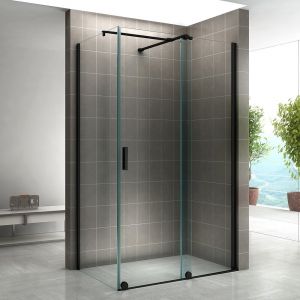 NAPOLI-BLACK Cabine de douche 90x170 cm Noir coulissante (porte 170) verre 8 mm transparent - SANIVERRE