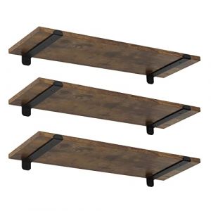 EUGAD &Eacute;tag&egrave;res Murales Lot de 3, &Eacute;tag&egrave;res Flottantes, 60x20x7cm, MDF et Fer, Marron et Noir