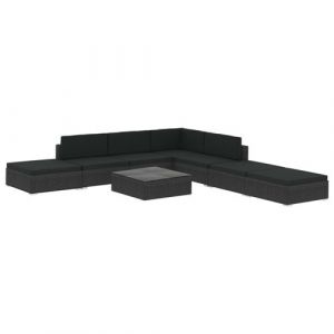 VidaXL Salon de jardin 8 pcs avec coussins Résine tressée Noir - Noir
