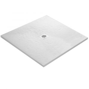 Receveur de douche blanc 100 x 100 cm haute densité aspect ardoise - grille carrée centrée