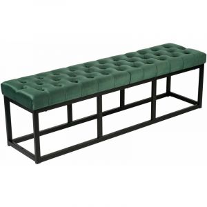 D&eacute;coshop26 Banquette capitonn&eacute; bout de lit en tissu velours vert support en m&eacute;tal noir 150 cm