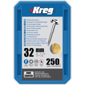 Kreg Vis &agrave; trous de poche 32 mm Rev&ecirc;tu de Zinc Maxi-Loc, Filetage fin - SML-F125-250