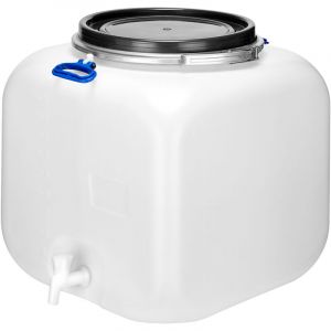 Garronda R&eacute;cup&eacute;rateur d'eau de Pluie Carr&eacute; 100 litres sans BPA avec Robinet et Couvercle &ndash; Id&eacute;al pour Choucroute et Salaison GD-0089, Blanc
