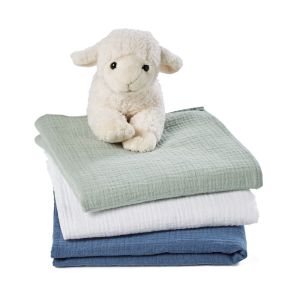 Lot de 3 maxi langes gaze de coton, K la Bleu Prusse/Vert De Gris/Blanc Taille Taille Unique