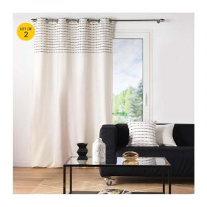 Lot de 2 Rideaux tamisant 140 x 240 cm coton recyclé + fils coupés Linechic Naturel