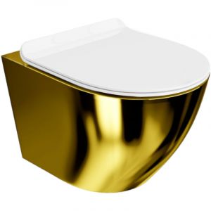 LAVITA Sofi Slim Gold/White WC suspendu L'abattant de WC &agrave; chute lente WC suspendu sans bord WC 365x490x395 cm blanc/or