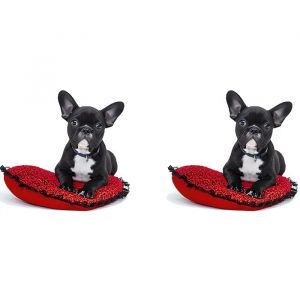 Image de Mug Céramique T e Petit Chien Bouledogue Noir et Blanc Français sur Coussin Rouge et Noir Mignon Animaux