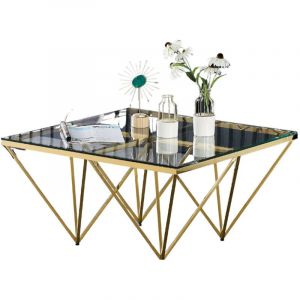 Homy France - Table Basse carré gize Gold verre transparent 80x80 cm