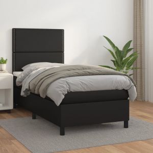 VidaXL Lit &agrave; sommier tapissier avec matelas Noir 90x190 cm Similicuir Black